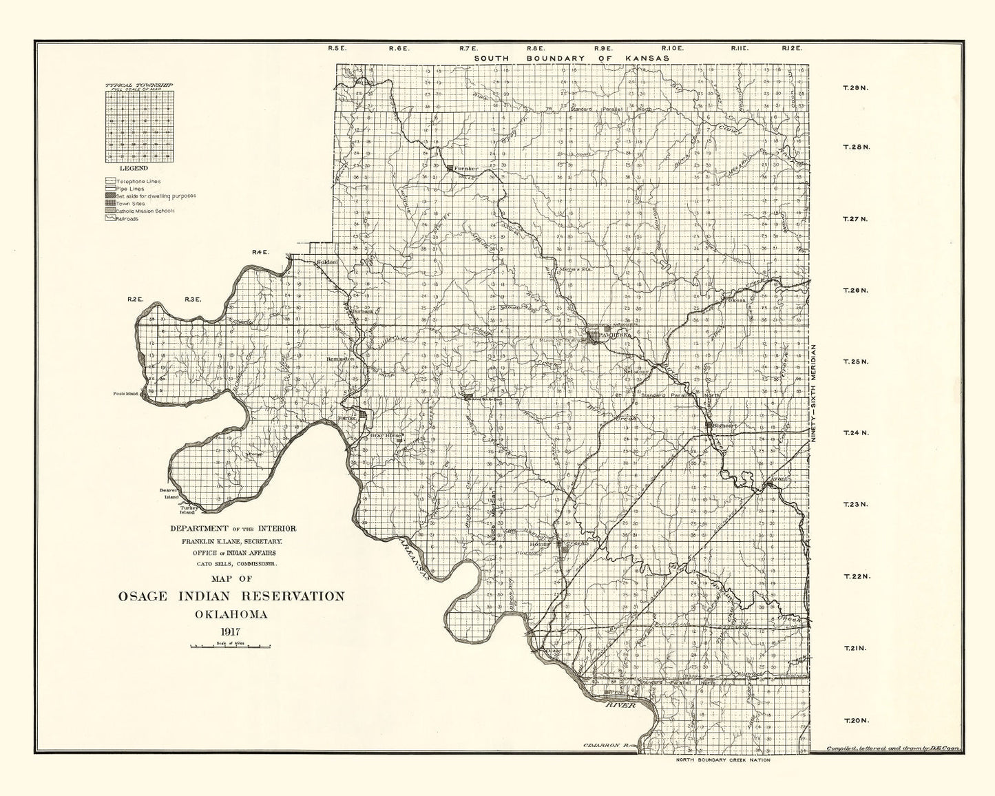 Vintage Osage Indian Reservation Map 1917