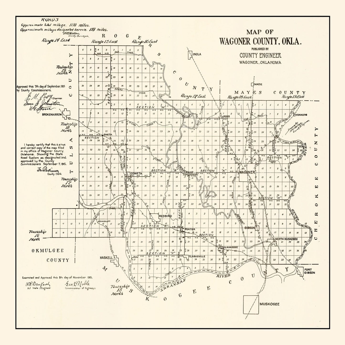 Vintage Map of Wagoner County, Oklahoma 1915