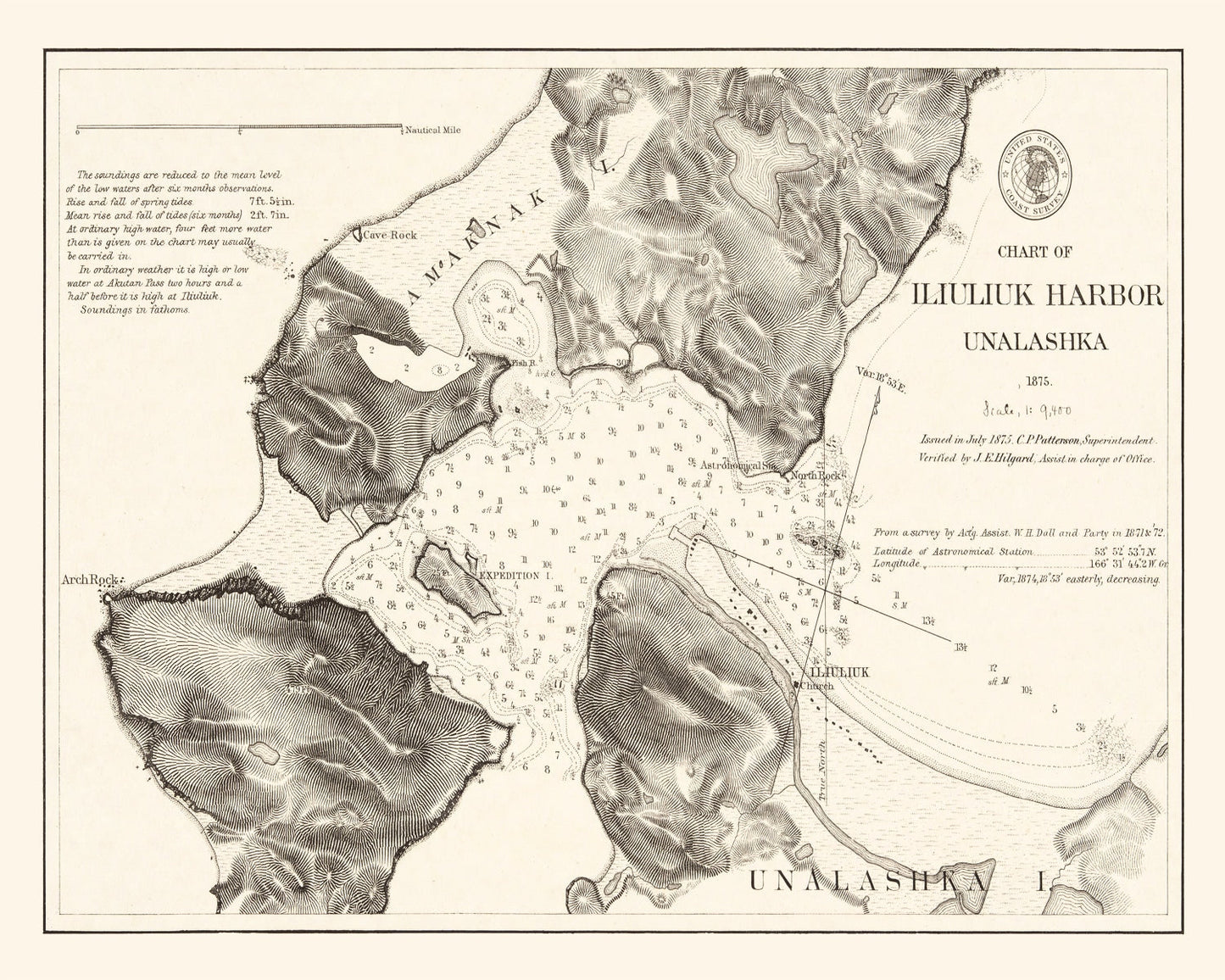 Vintage Iliuliuk Harbor, Unalashka Map 1875
