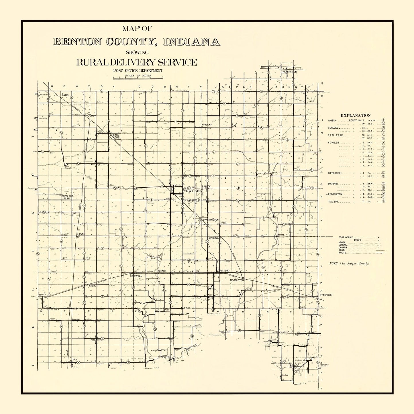 Vintage Map of Benton County, Indiana 1909