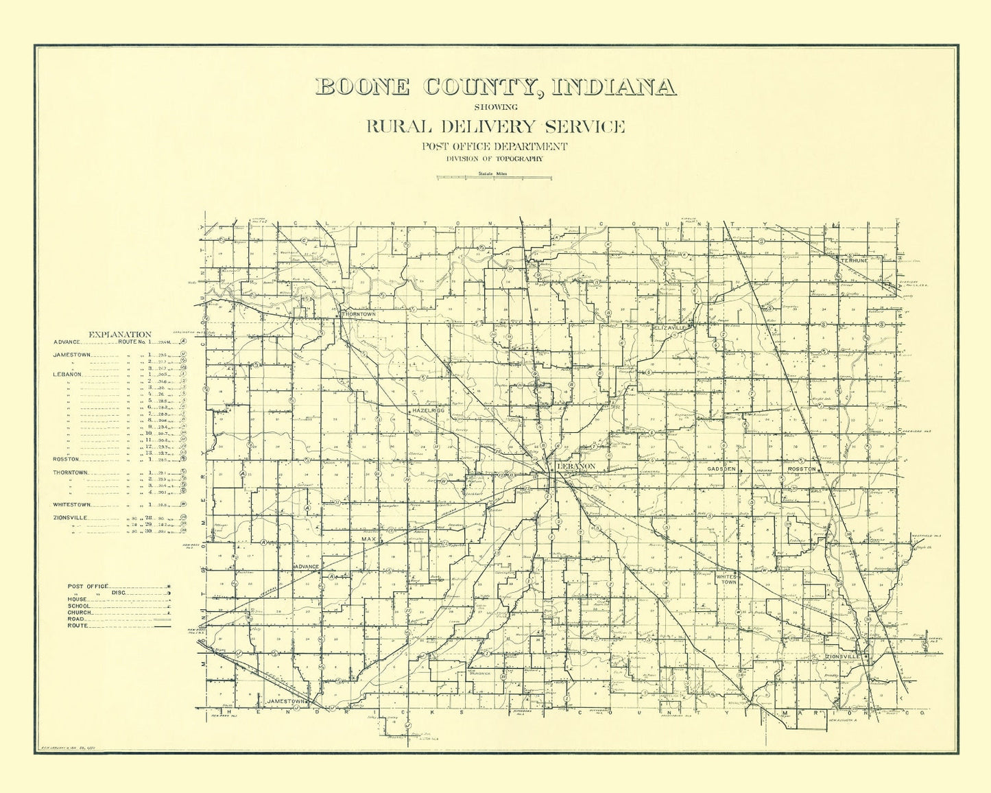 Vintage Map of Boone County, Indiana 1911