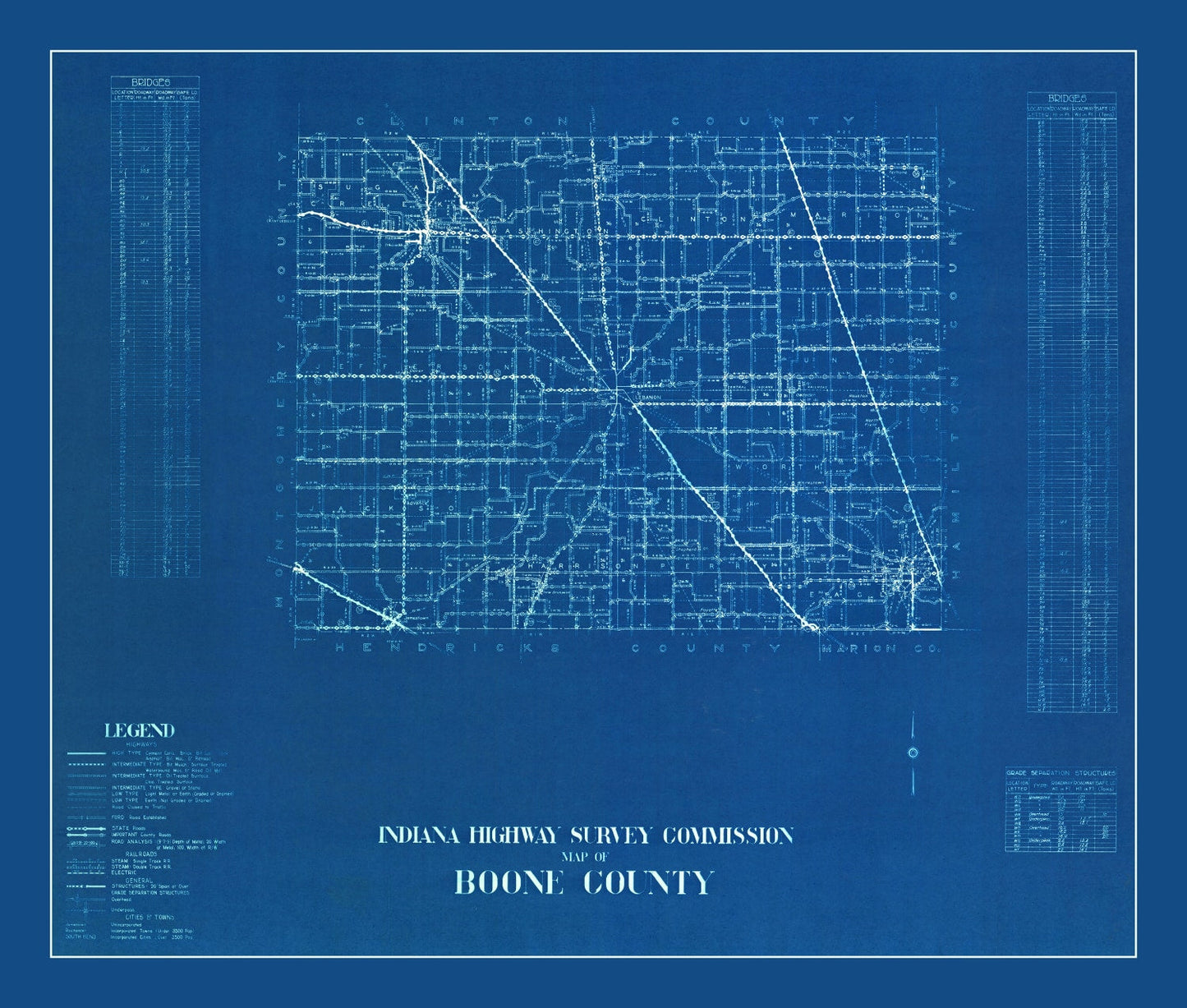 Vintage Map of Boone County, Indiana 1936