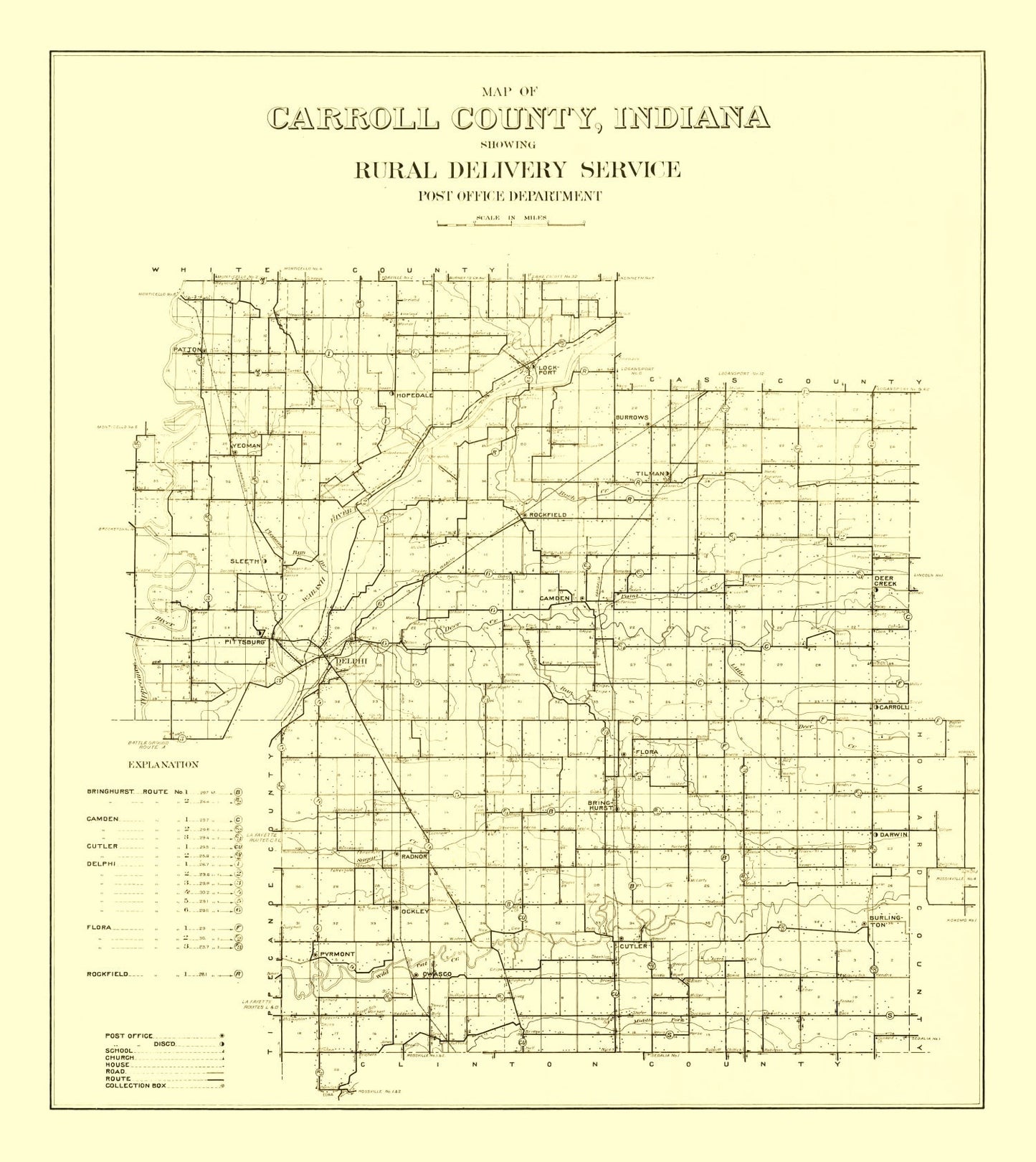 Vintage Map of Carroll County, Indiana 1910