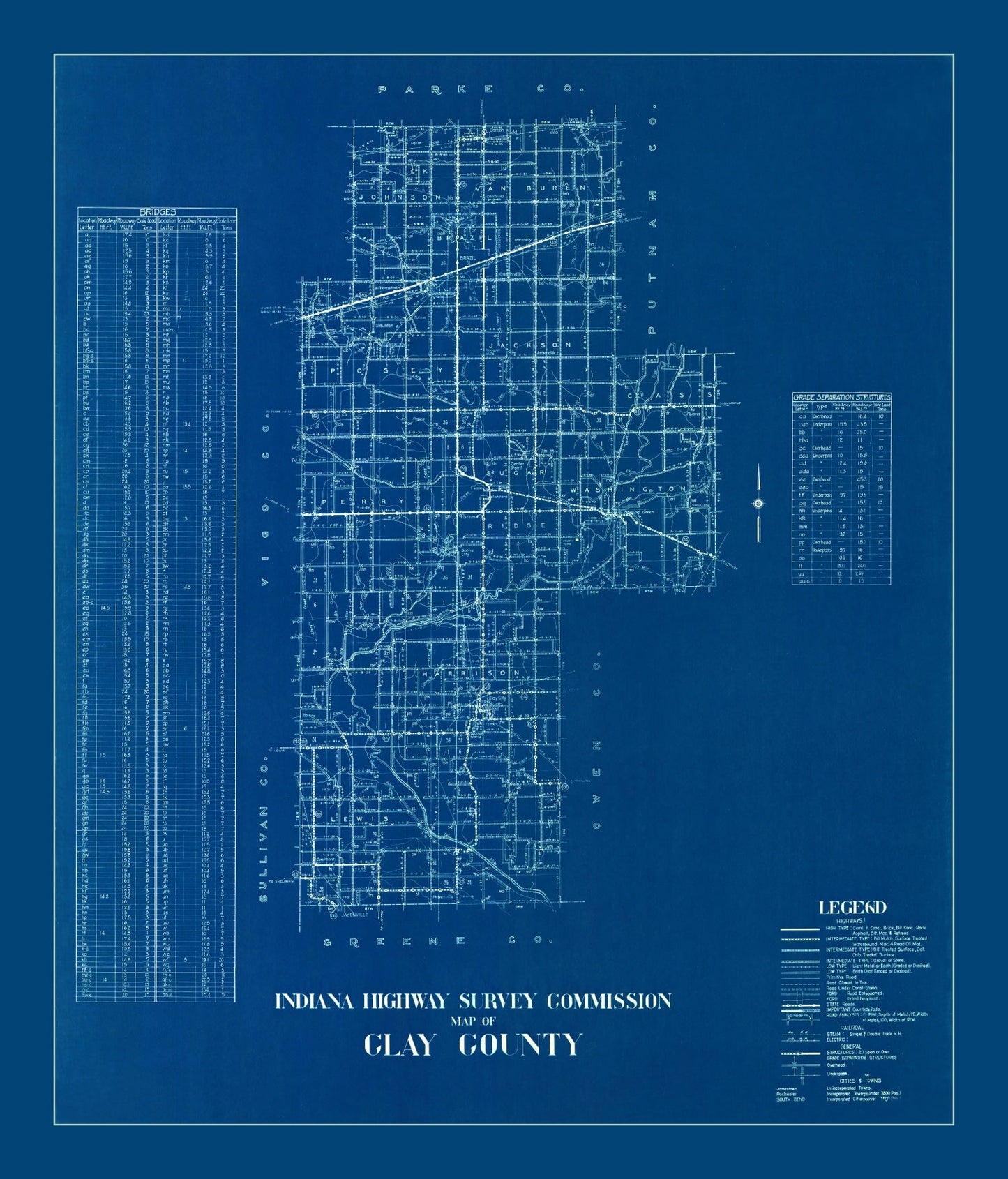 Vintage Map of Clay County, Indiana 1936
