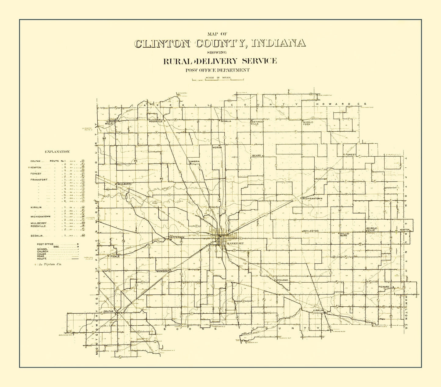 Vintage Map of Clinton County, Indiana 1911