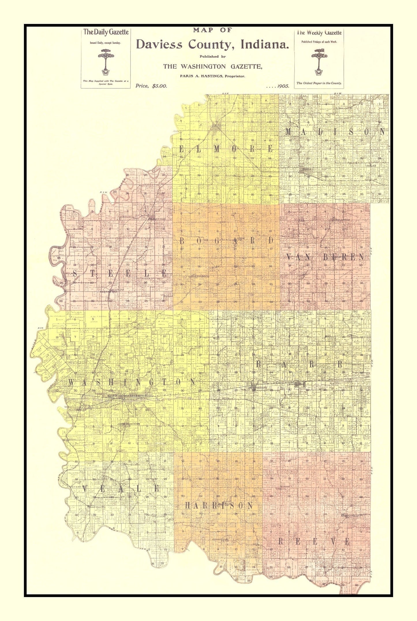 Vintage Map of Daviess County, Indiana 1905