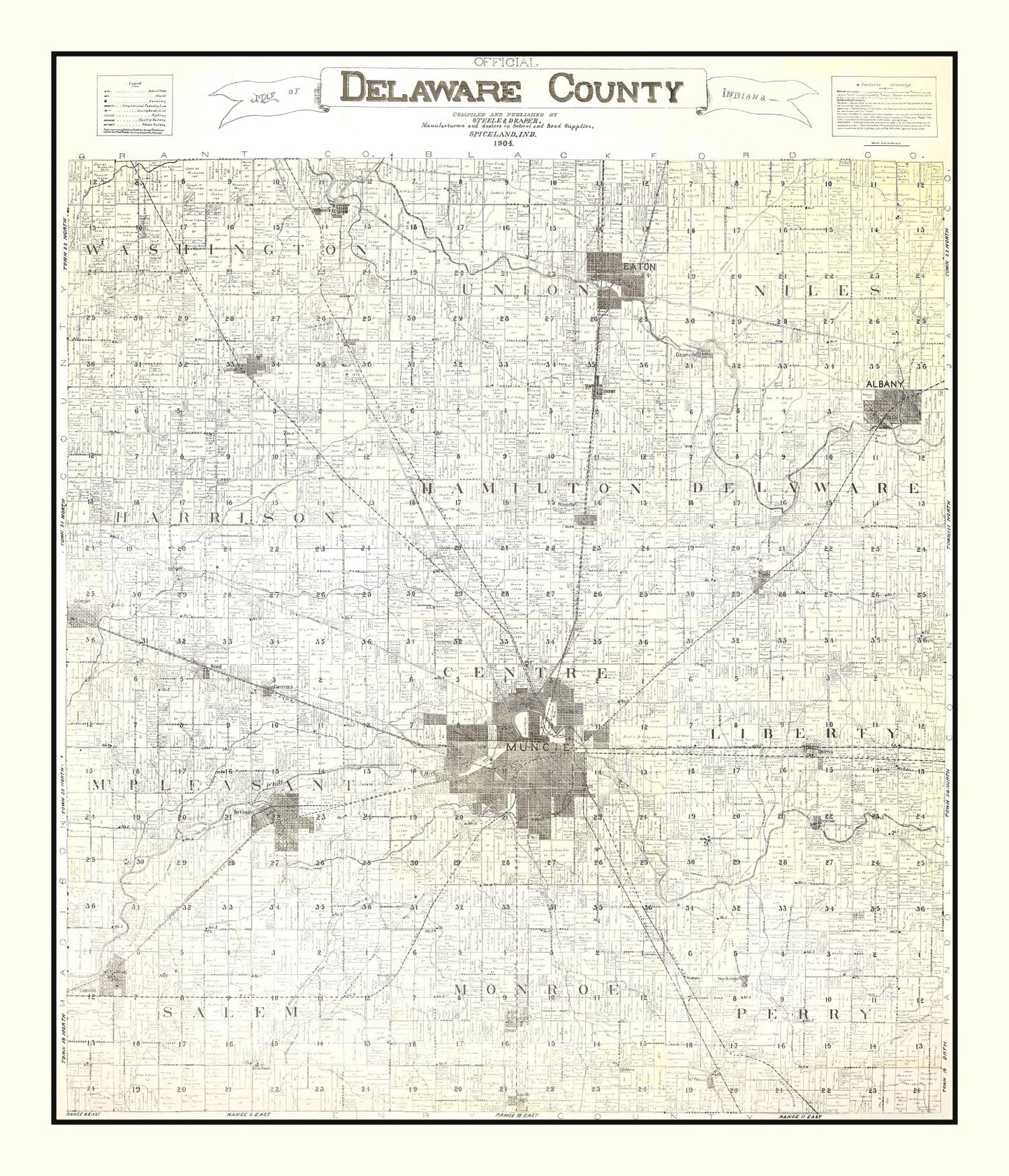 Vintage Map of Delaware County, Indiana 1904