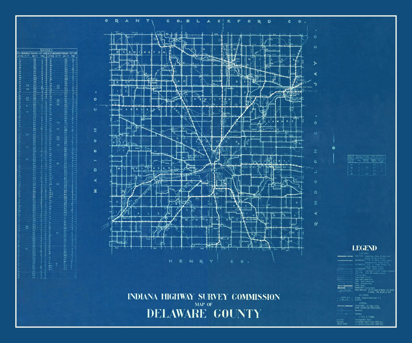 Vintage Map of Delaware County, Indiana 1936