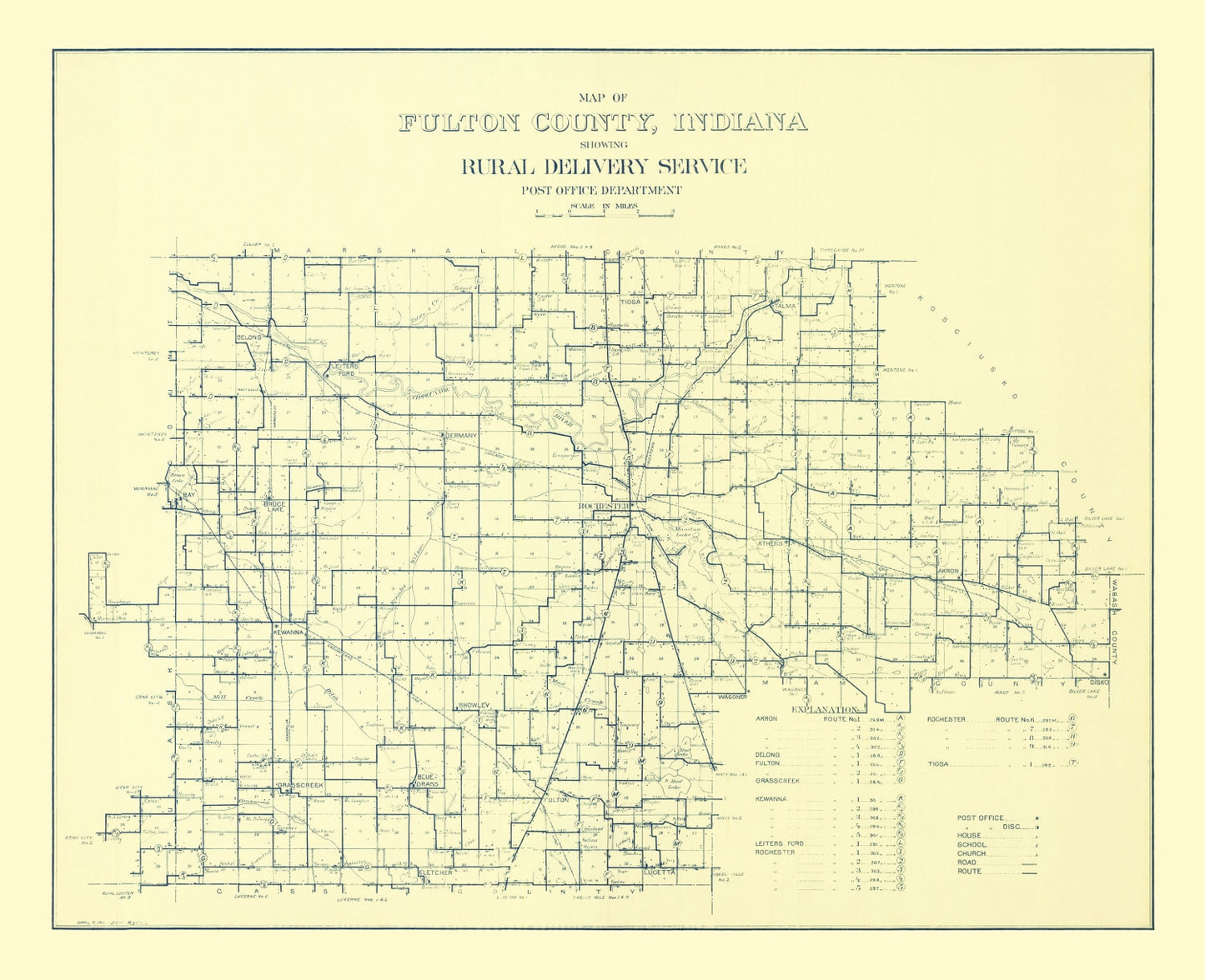 Vintage Map of Fulton County, Indiana 1911
