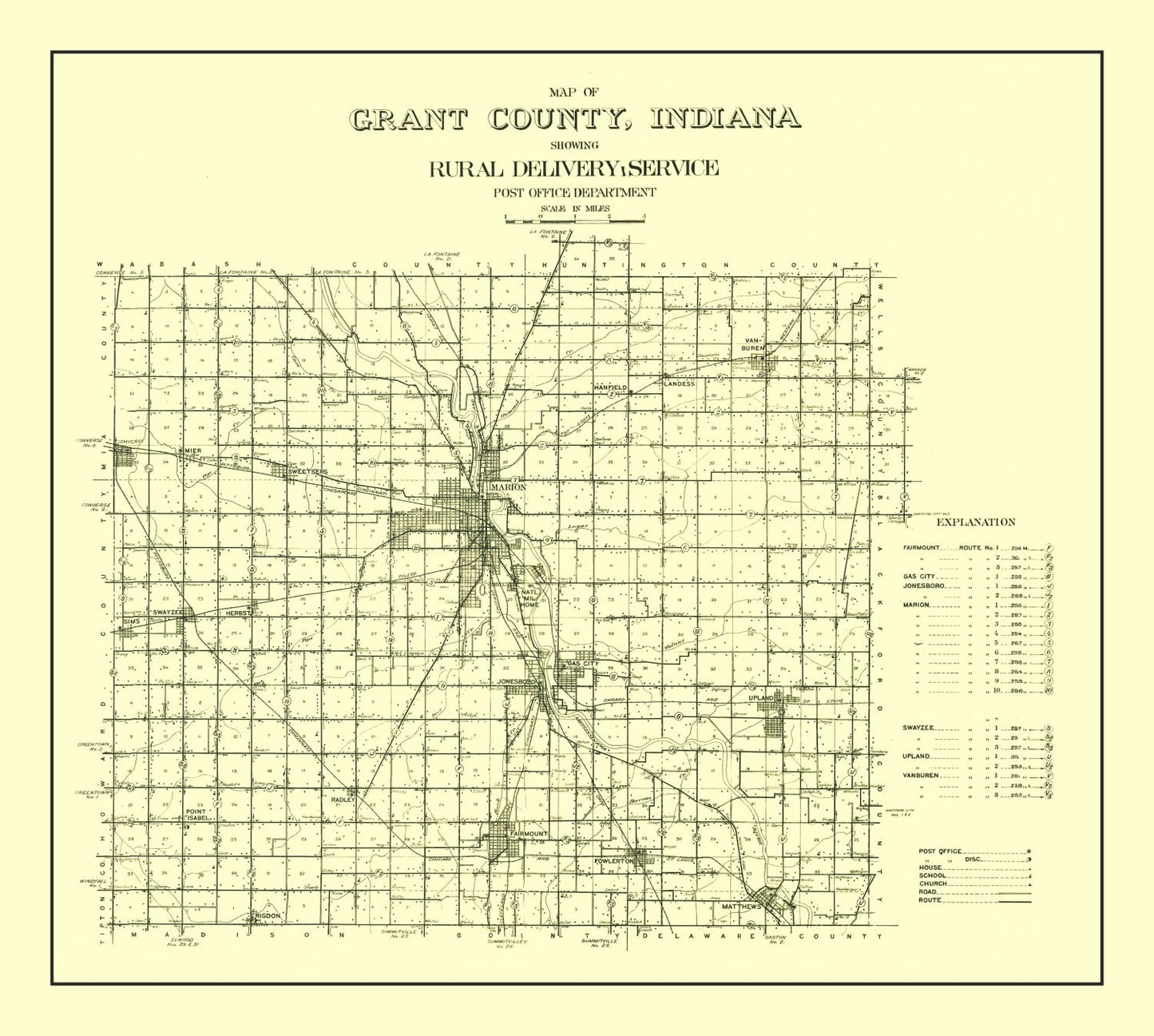 Vintage Map of Grant County, Indiana 1911