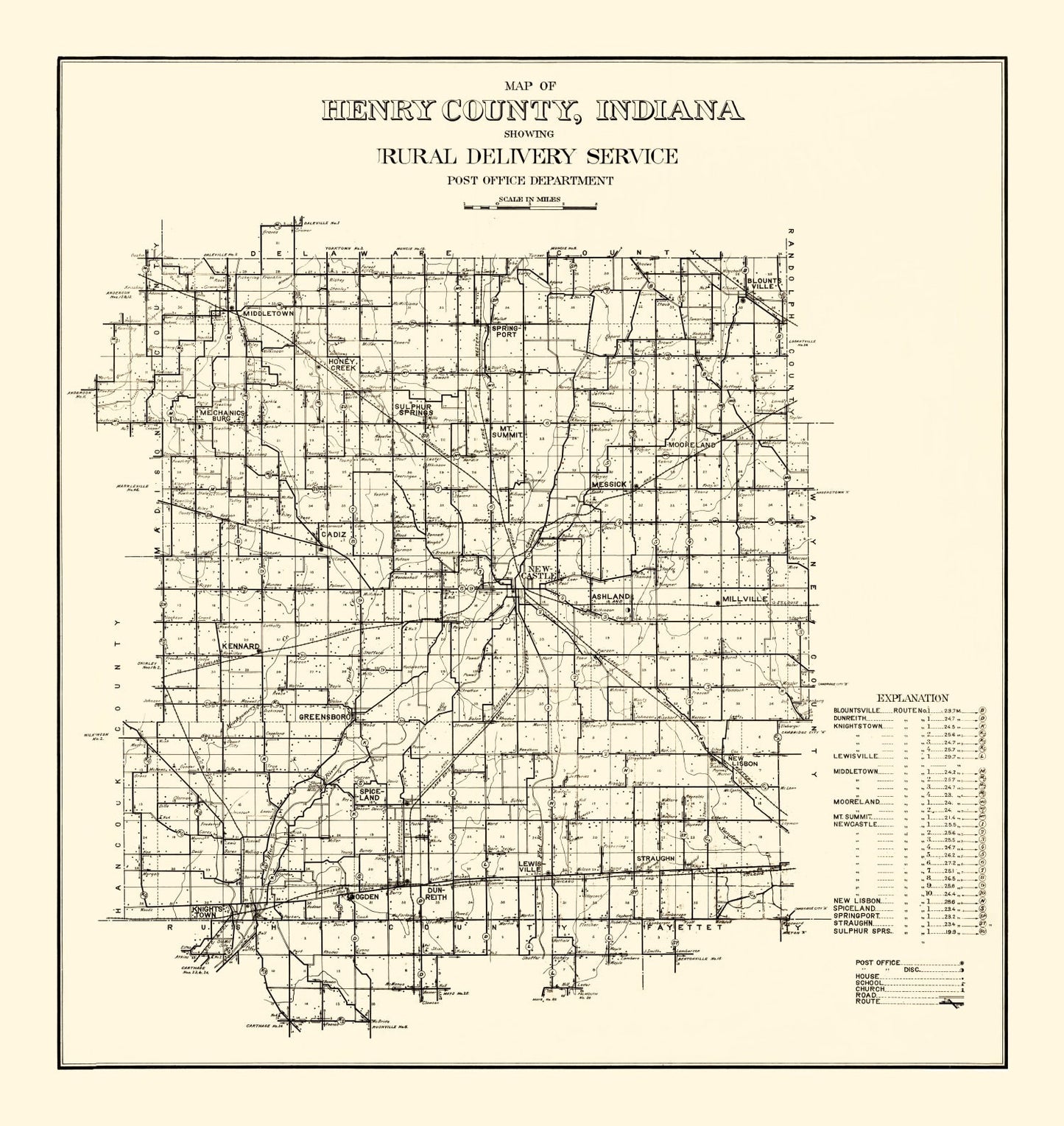 Vintage Map of Henry County, Indiana 1911