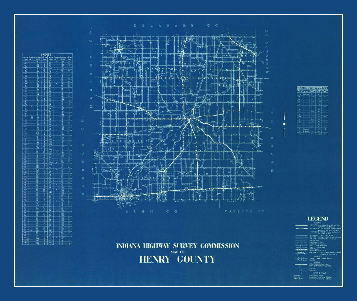 Vintage Map of Henry County, Indiana 1936