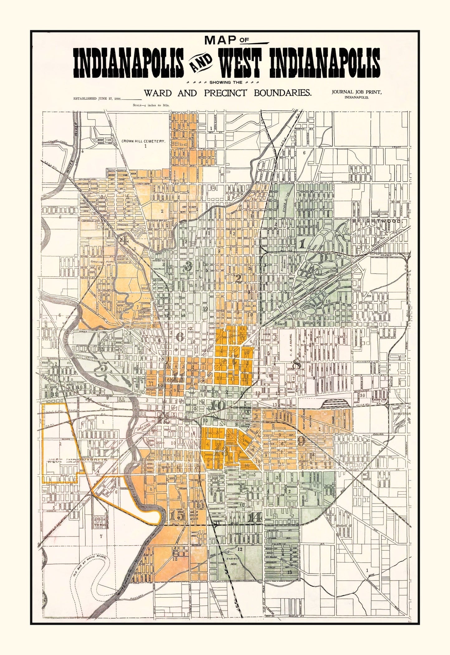 Vintage Map of Indianapolis, Indiana 1896