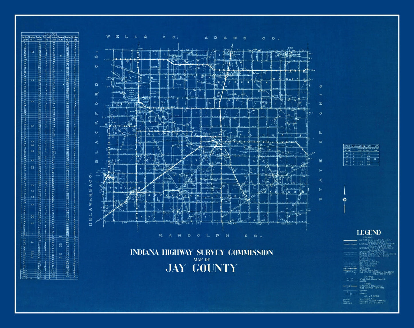 Vintage Map of Jay County, Indiana 1936