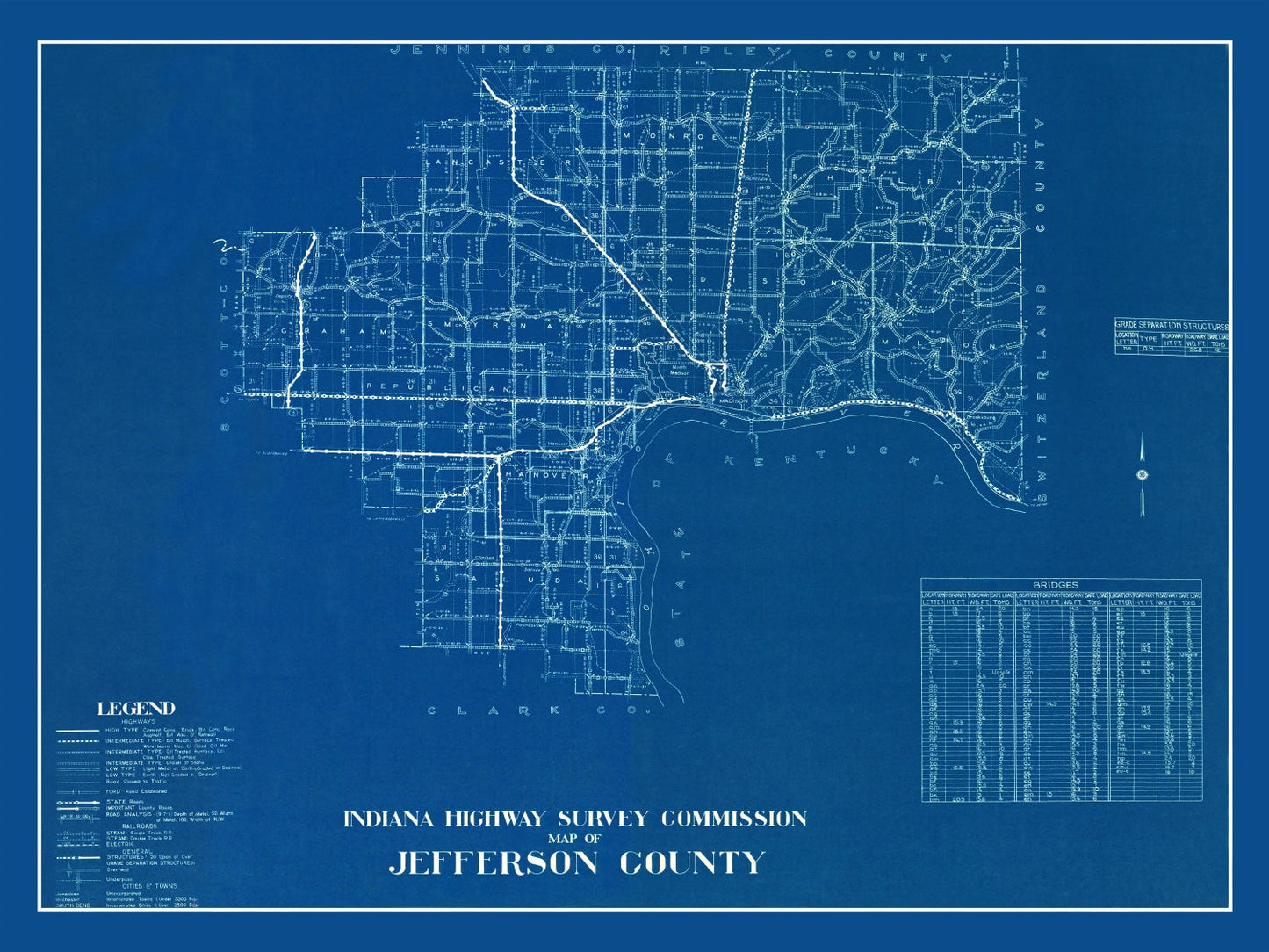 Vintage Map of Jefferson County, Indiana 1936