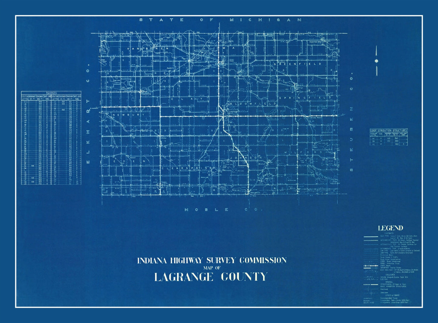 Vintage Map of LaGrange County, Indiana 1936