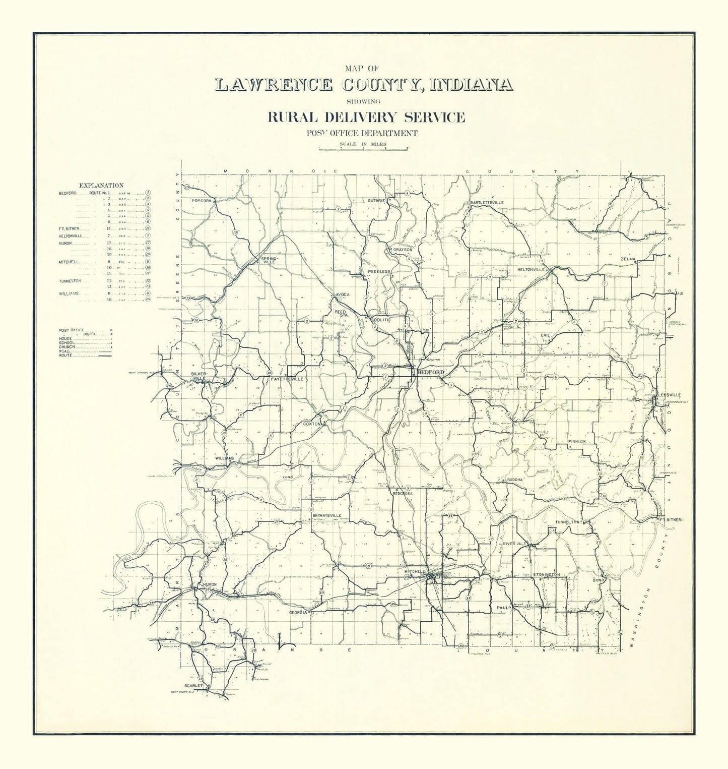 Vintage Map of Lawrence County, Indiana 1909