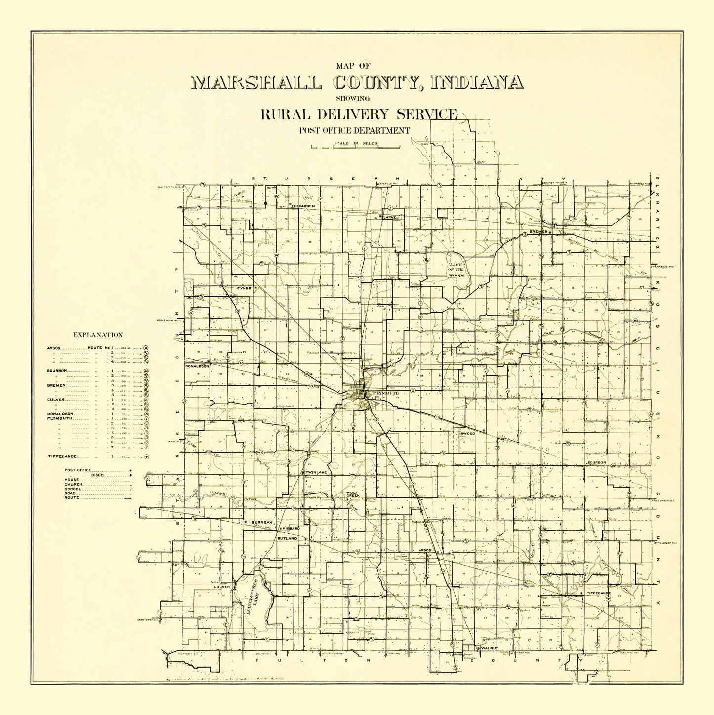 Vintage Map of Marshall County, Indiana 1910