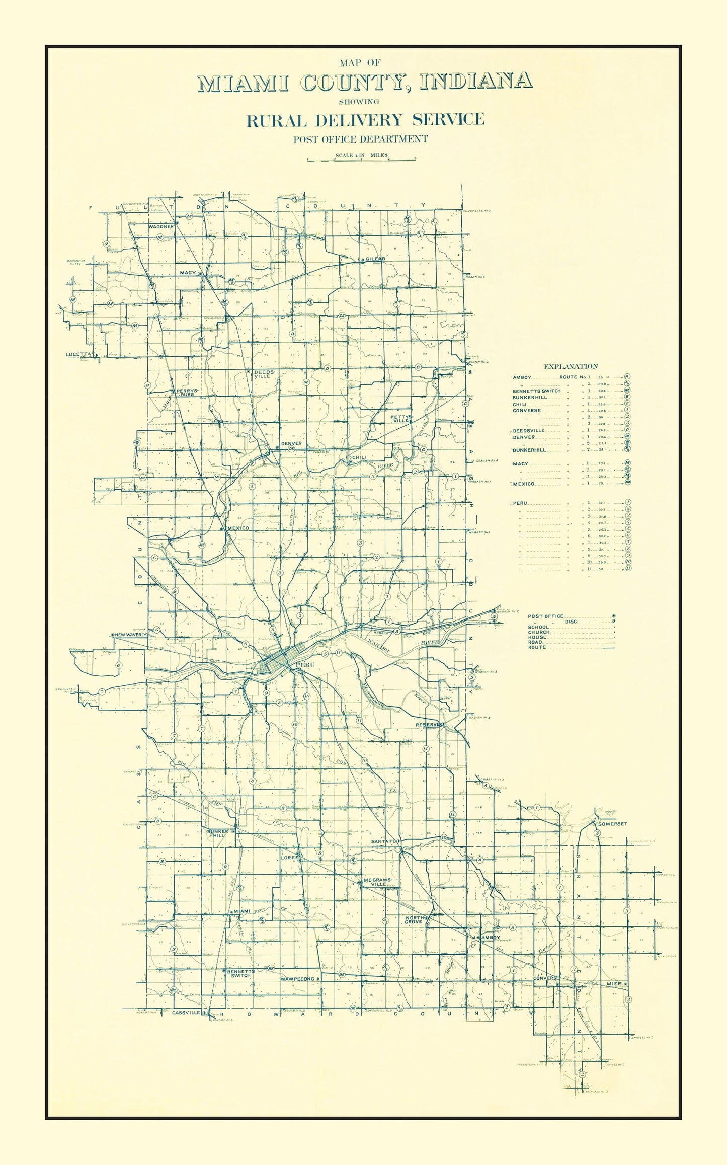 Vintage Map of Miami County, Indiana 1911