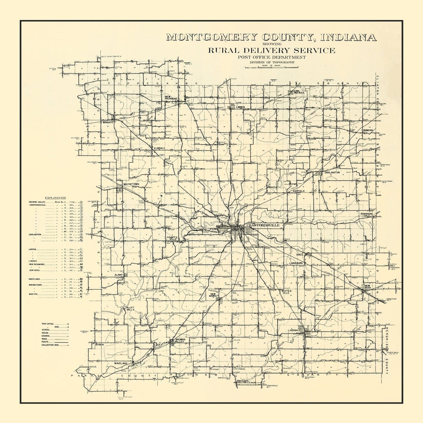 Vintage Map of Montgomery County, Indiana 1912