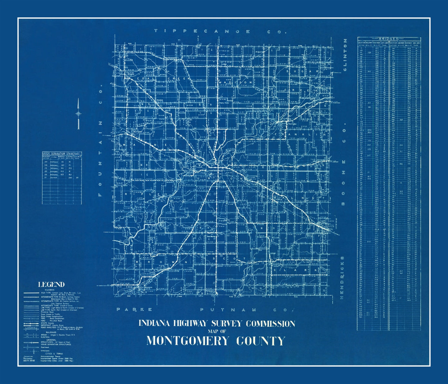 Vintage Map of Montgomery County, Indiana 1936