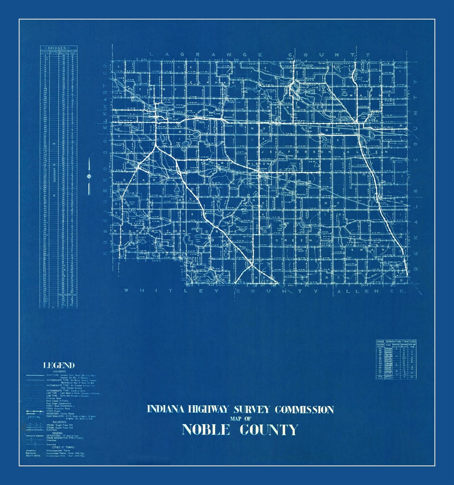 Vintage Map of Noble County, Indiana 1936