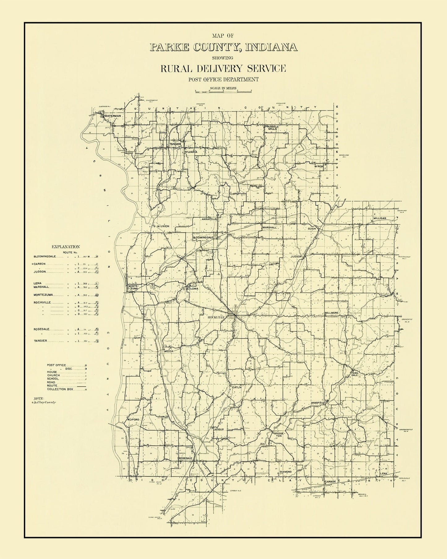 Vintage Map of Parke County, Indiana 1911