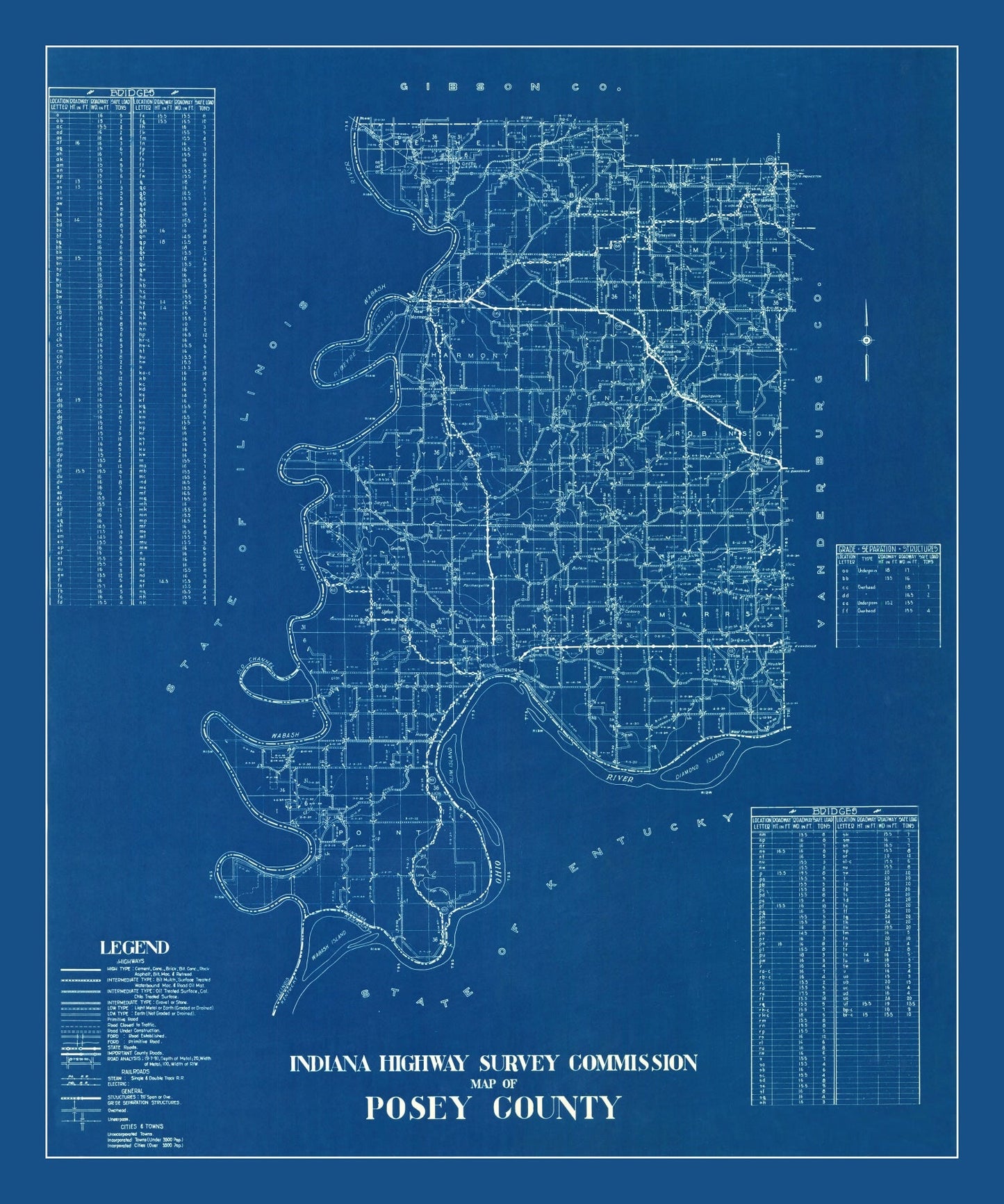 Vintage Map of Posey County, Indiana 1936