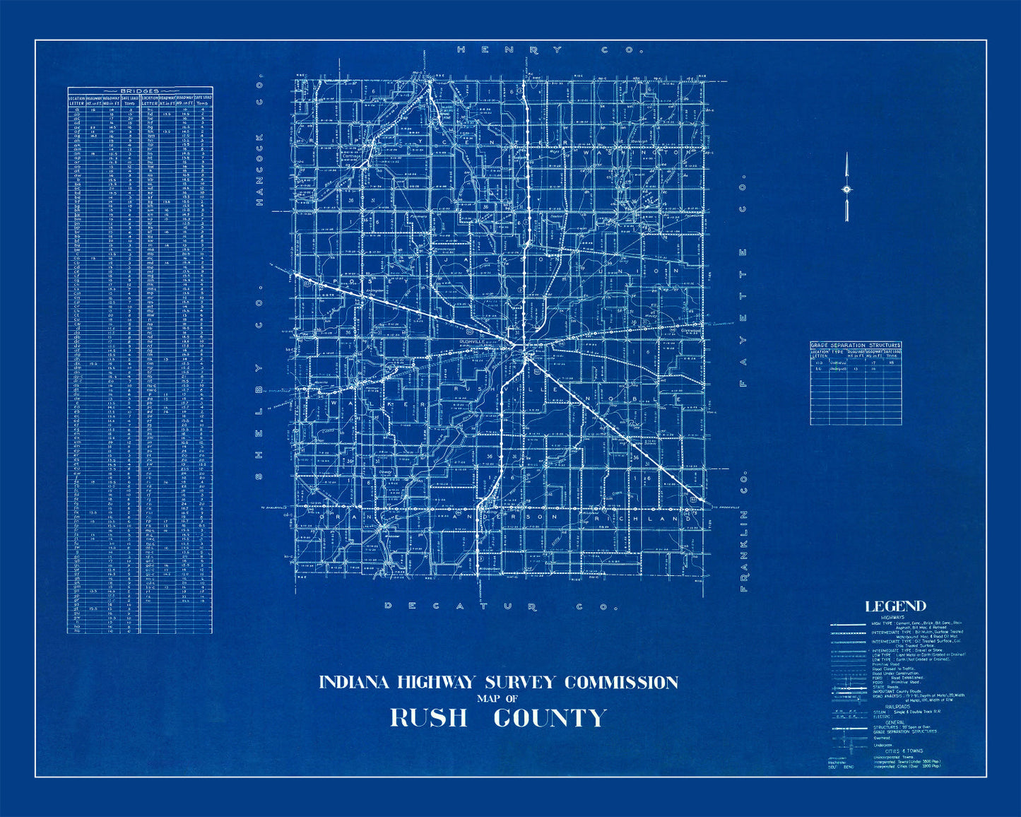Vintage Map of Rush County, Indiana 1936