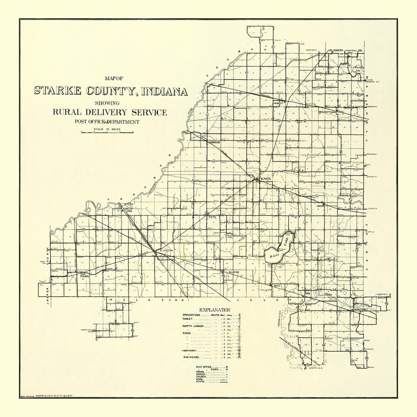 Vintage Map of Starke County, Indiana 1909