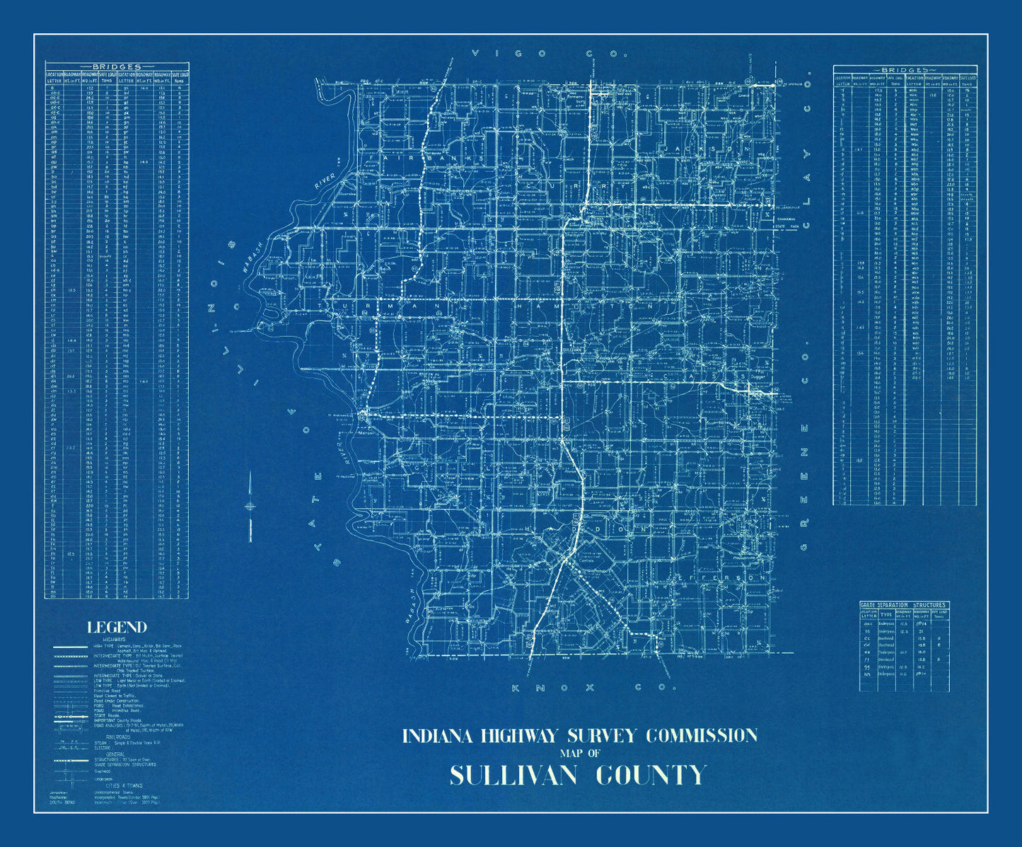 Vintage Map of Sullivan County, Indiana 1936