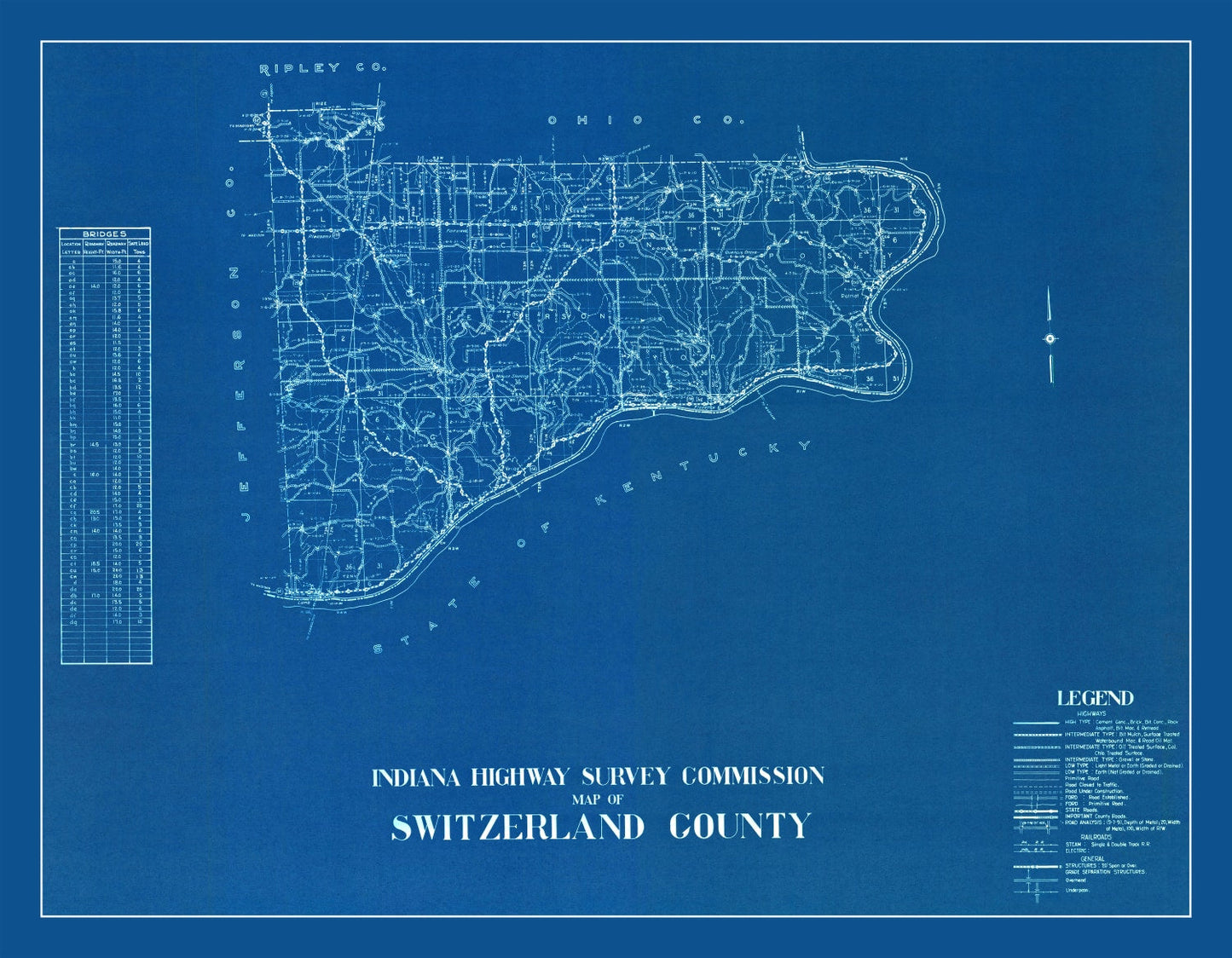 Vintage Map of Switzerland County, Indiana 1936