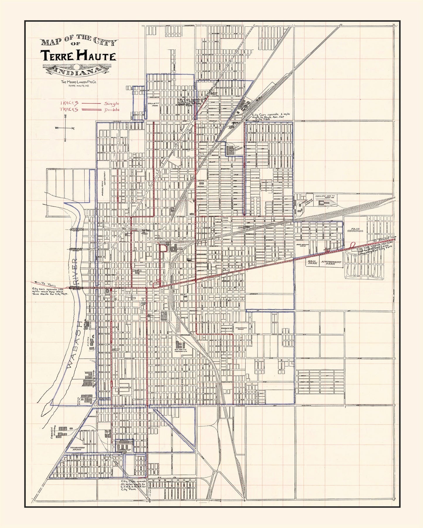 Vintage Map of Terre Haute, Indiana 1907