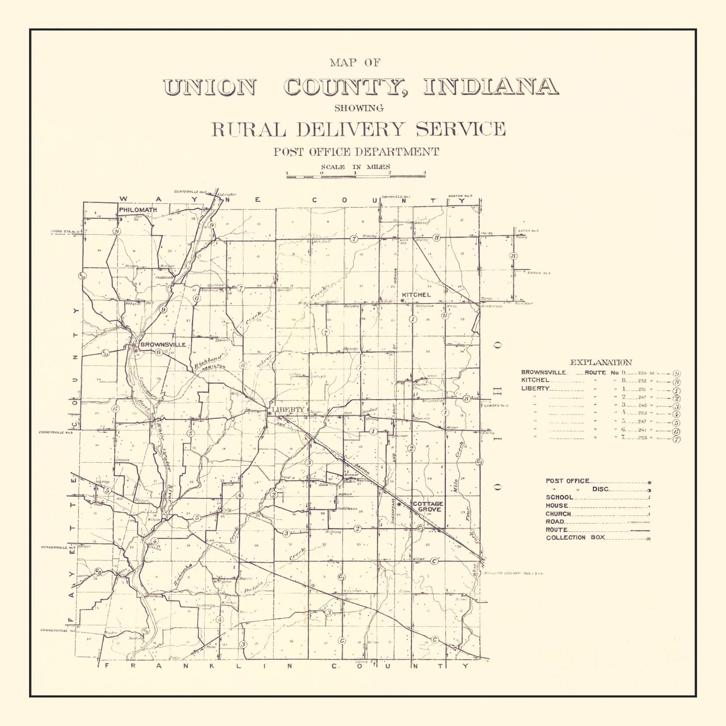 Vintage Map of Union County, Indiana 1911