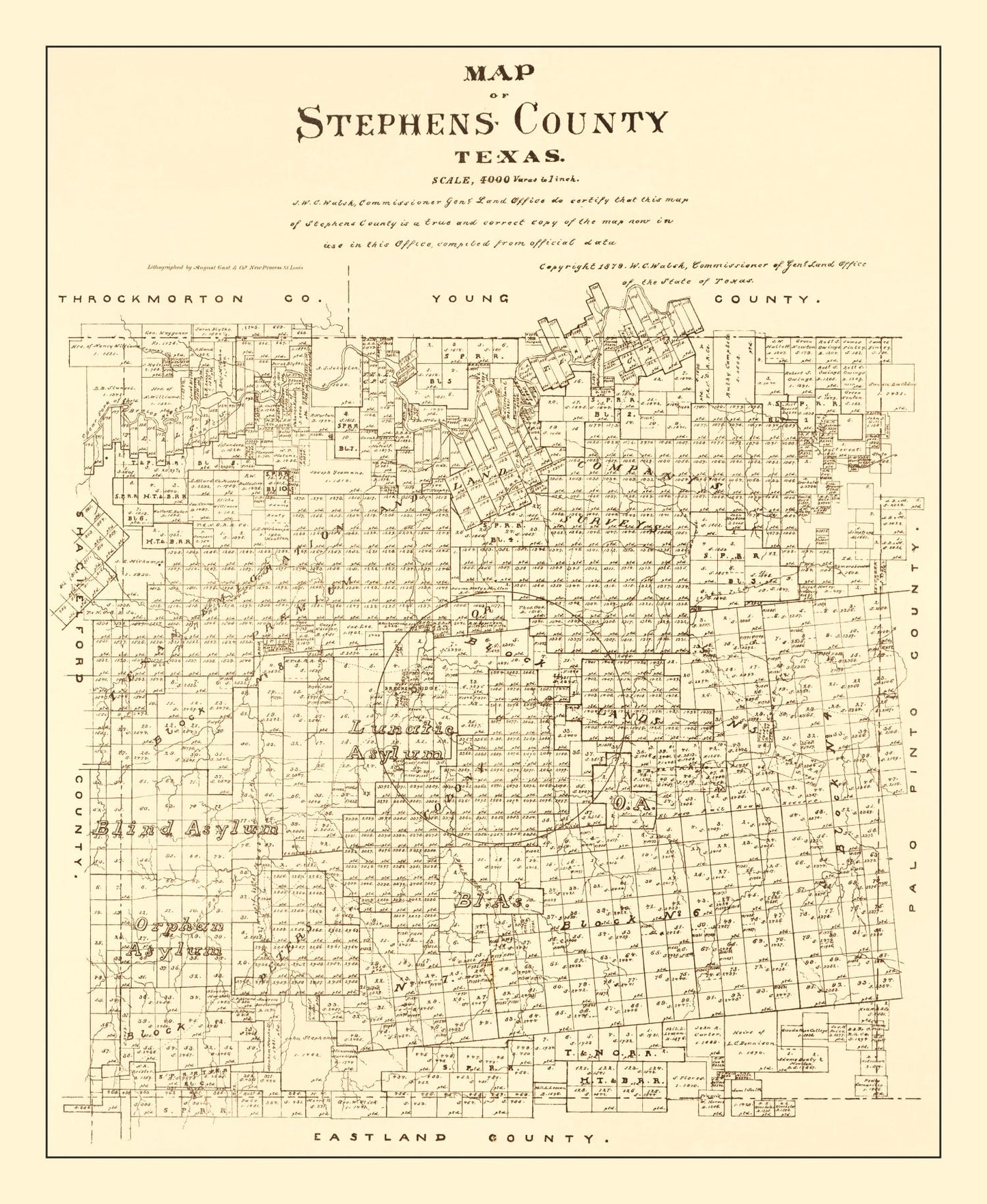 Vintage Map of Stephens County, Texas 1879