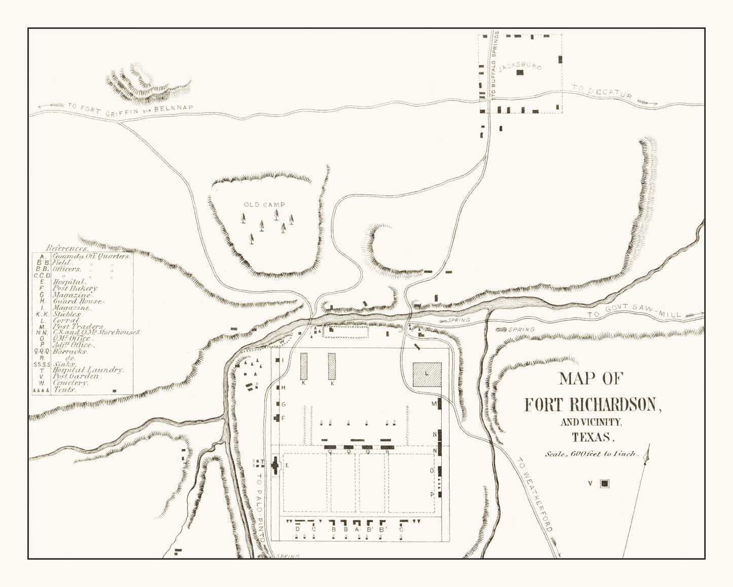 Vintage Map of Fort Richardson, Texas 1870
