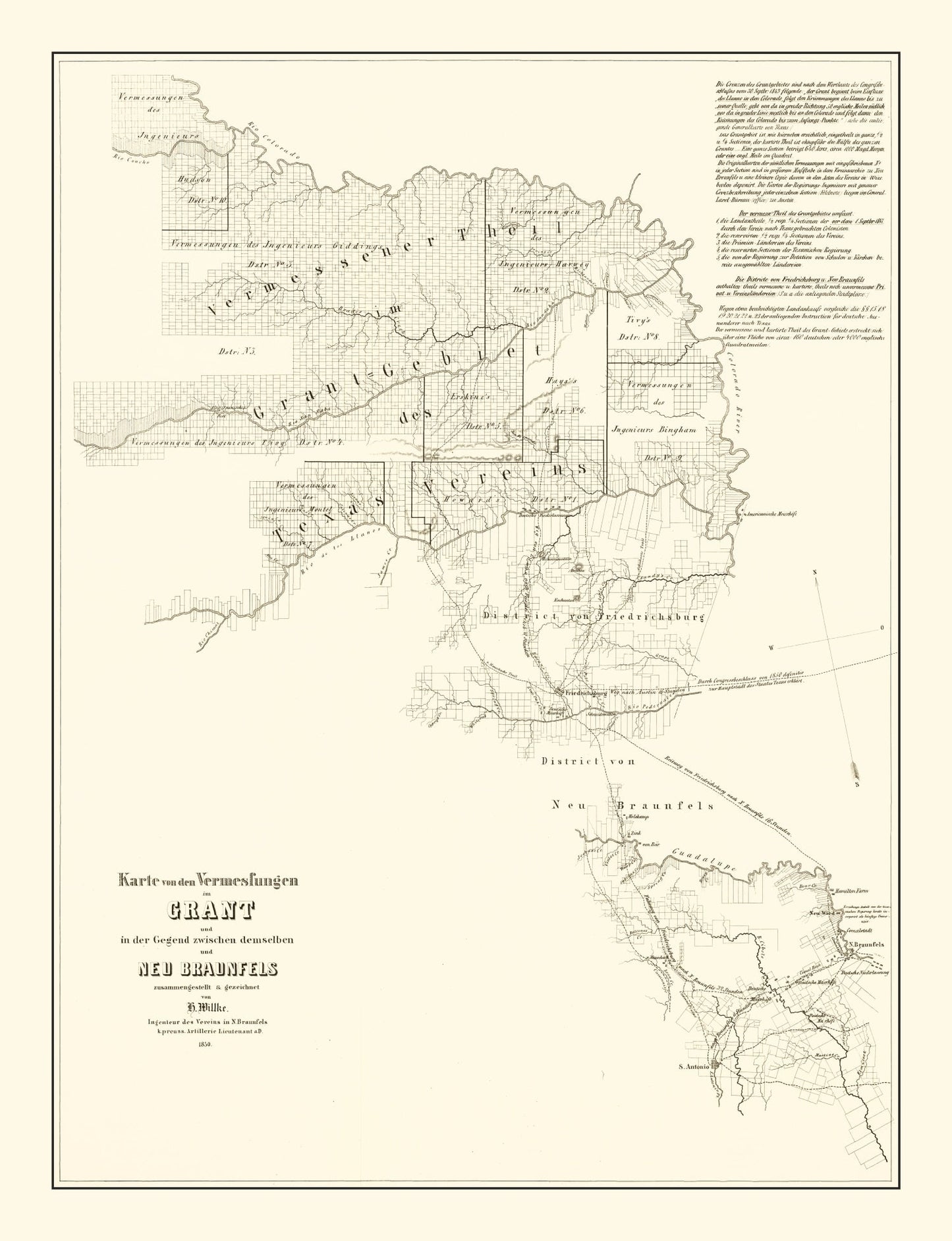 Vintage Map of Gillespie County, Texas 1850