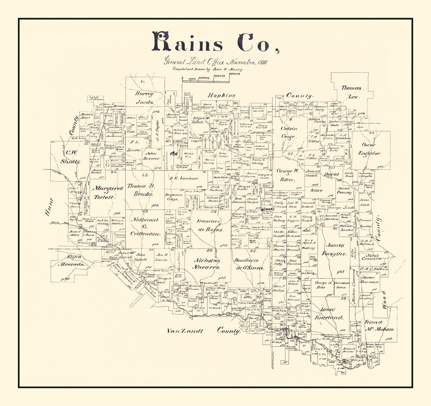 Vintage Map of Rains County, Texas 1888