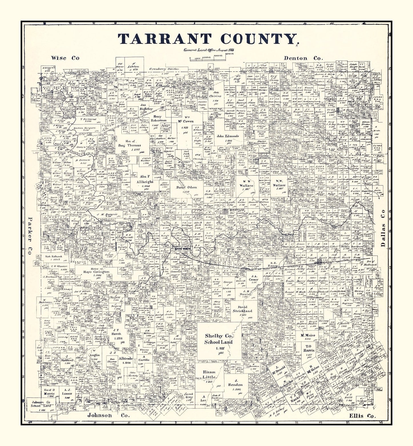 Vintage Map of Tarrant County, Texas 1885