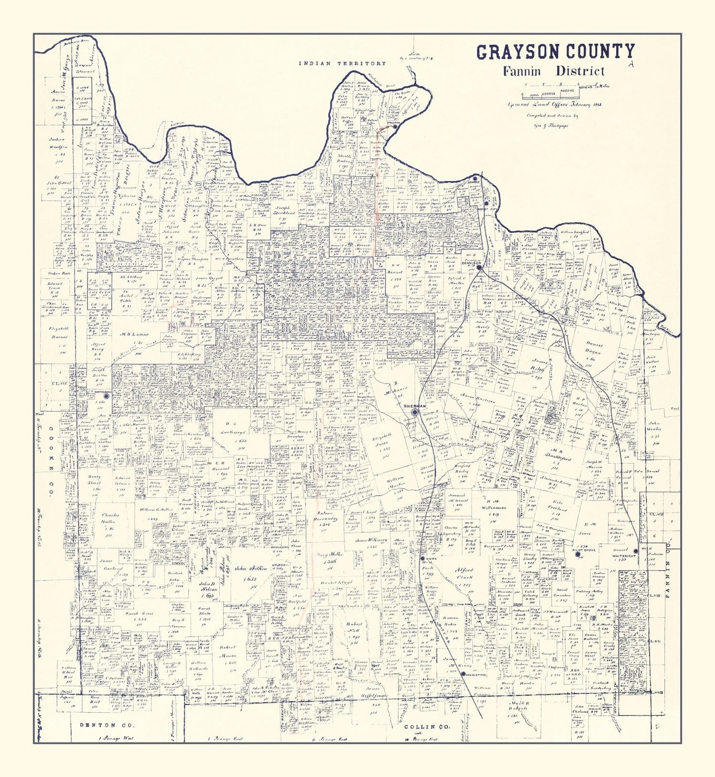 Vintage Map of Grayson County, Texas 1885