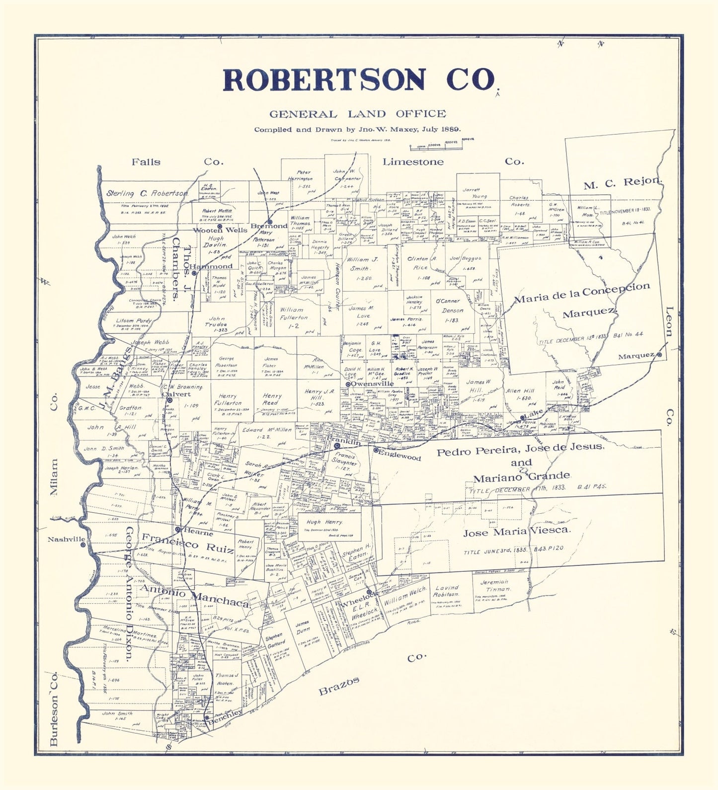 Vintage Map of Robertson County, Texas 1889