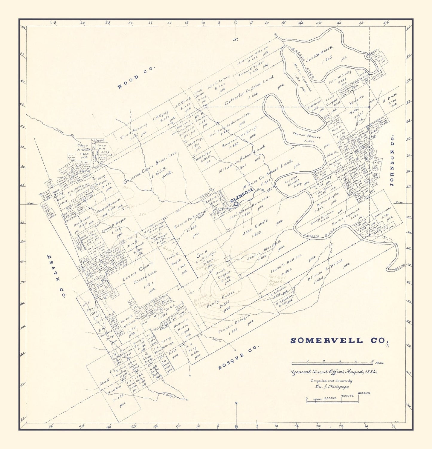 Vintage Map of Somervell County, Texas 1884