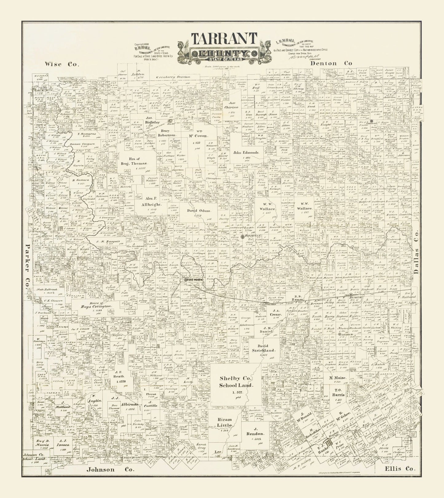 Vintage Map of Tarrant County, Texas 1888