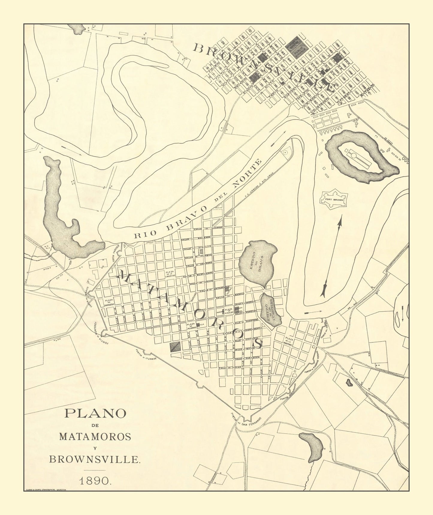 Vintage Map of Brownsville, Texas 1890