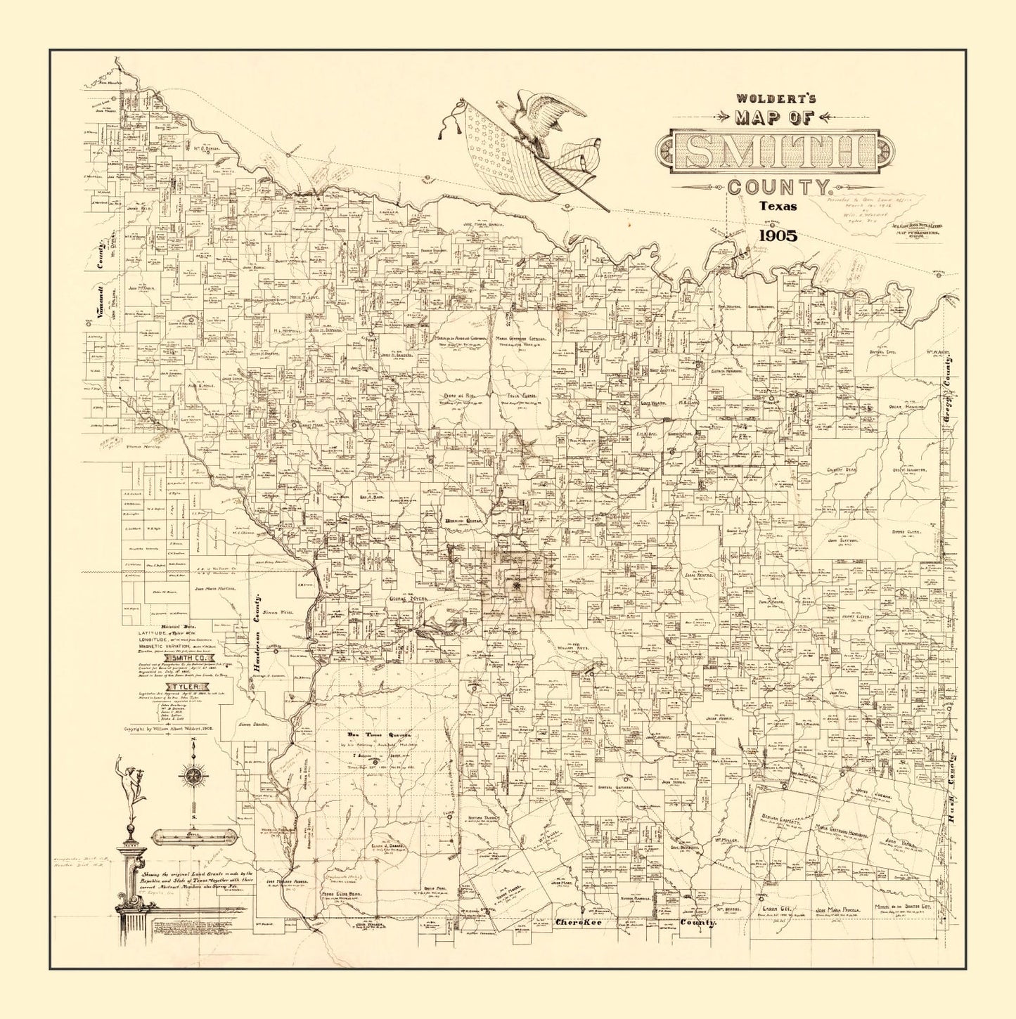 Vintage Map of Smith County, Texas 1905