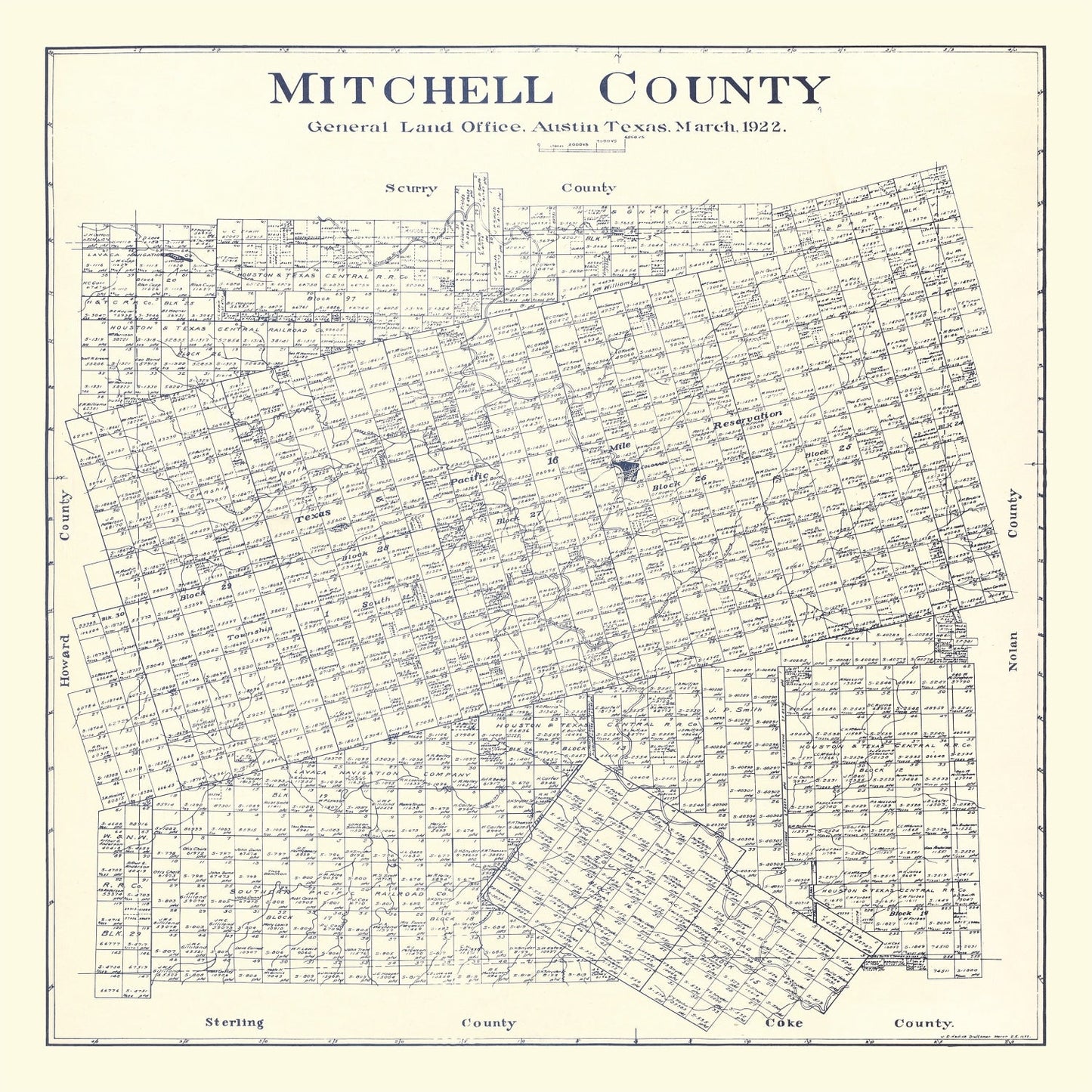 Vintage Map of Mitchell County, Texas 1922