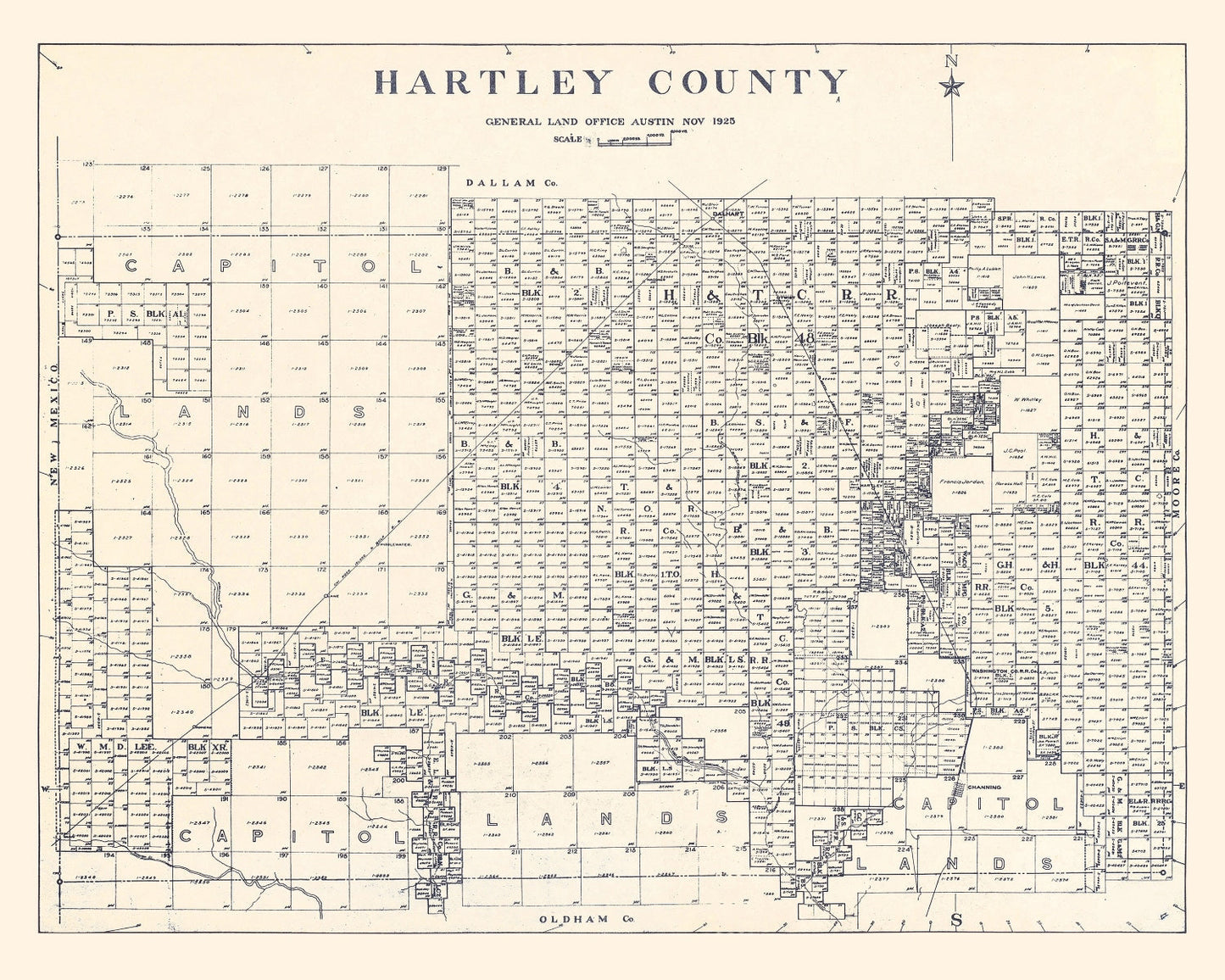 Vintage Map of Hartley County, Texas 1925