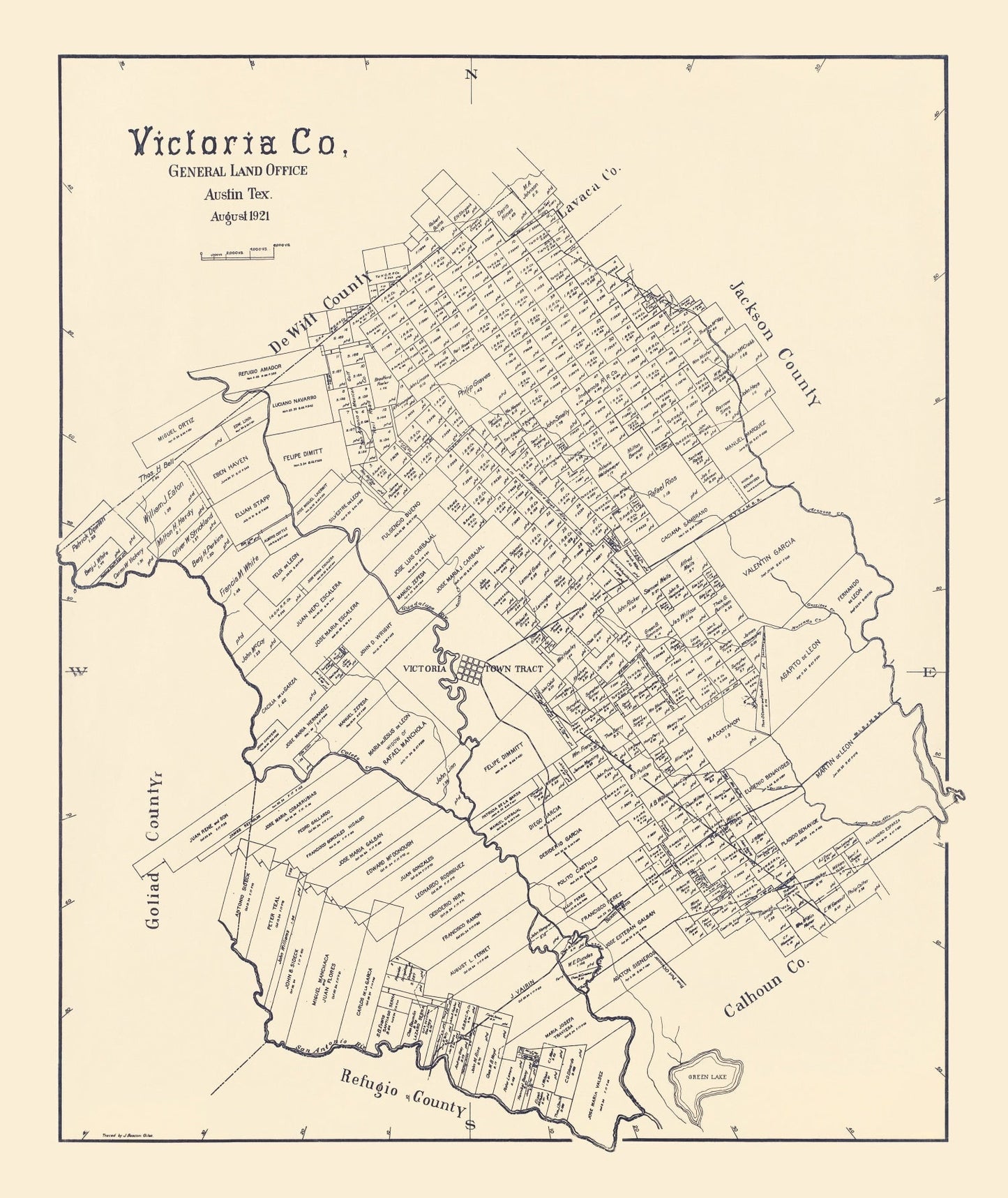 Vintage Map of Victoria County, Texas 1921