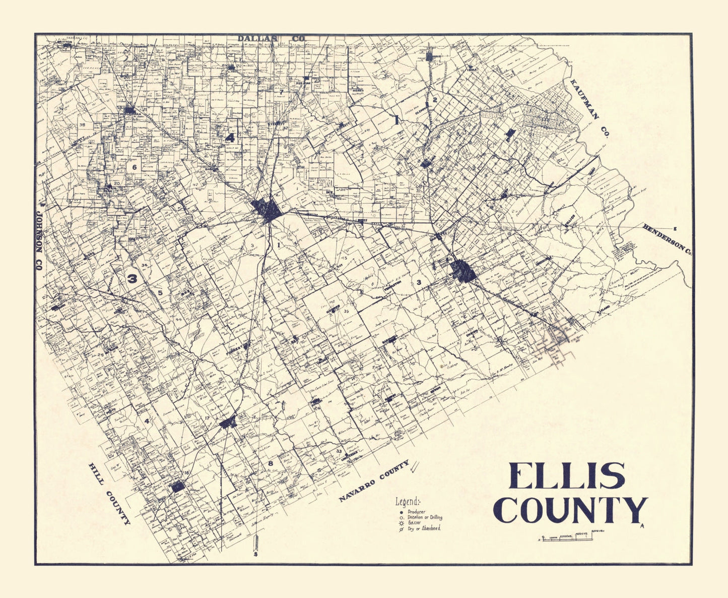 Vintage Map of Ellis County, Texas 1927