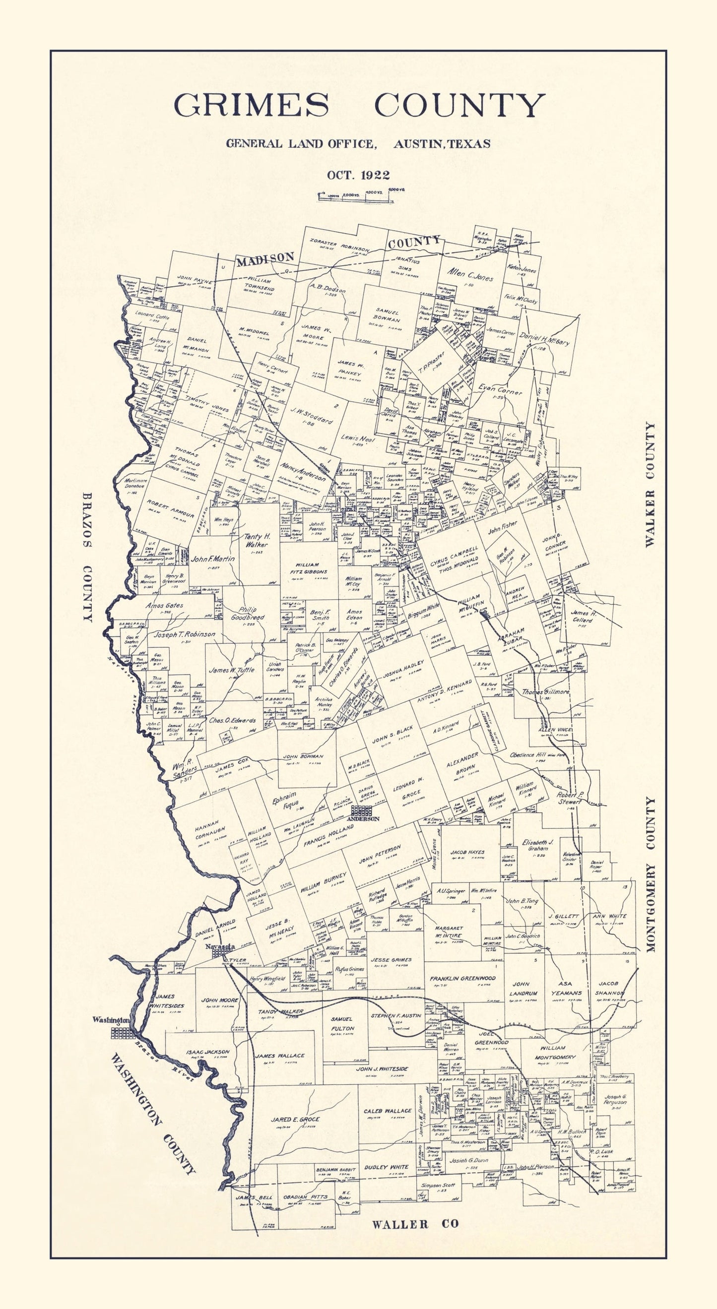 Vintage Map of Grimes County, Texas 1922